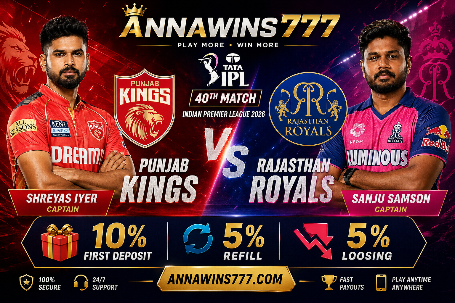 IPL 2026, Match No.40:- Punjab Kings VS Rajasthan Royals