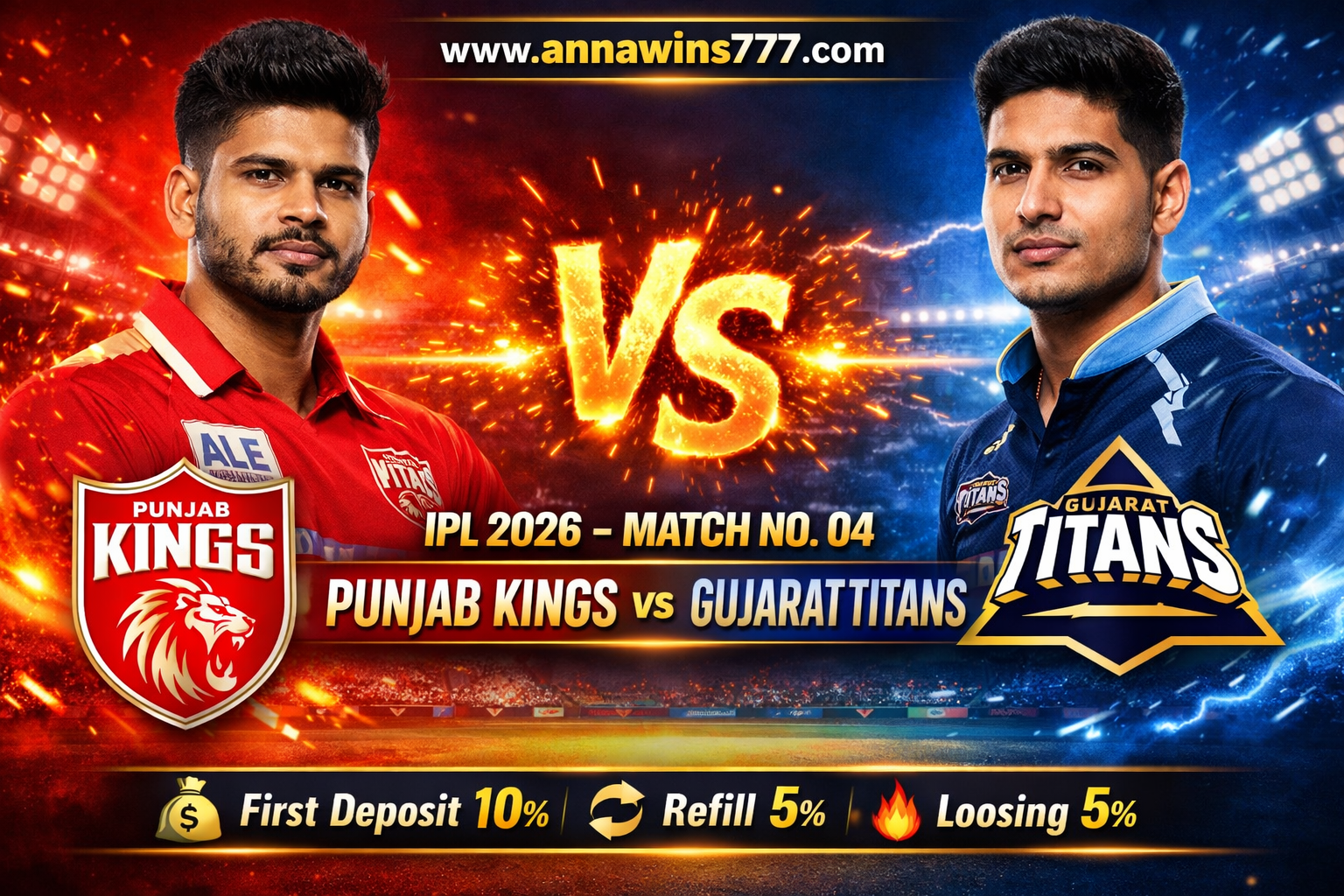 IPL 2026, Match No.04:- Gujarat Titans VS Punjab Kings