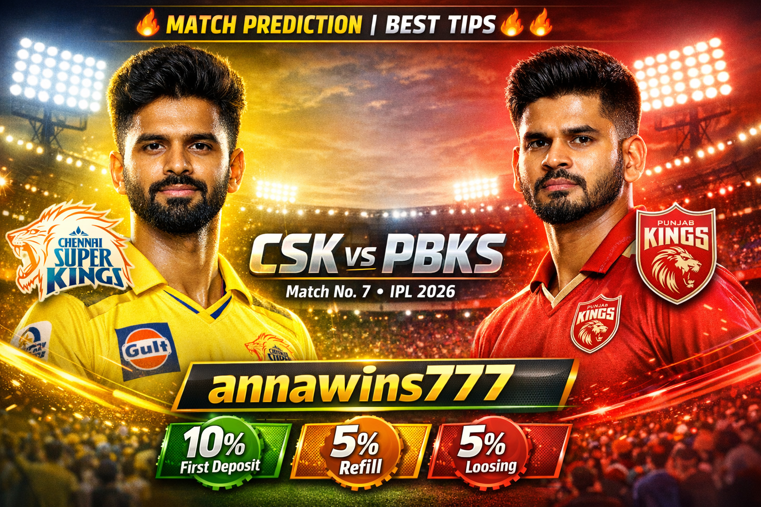 IPL 2026 , Match No 07:- Chennai Super Kings VS Punjab Kings