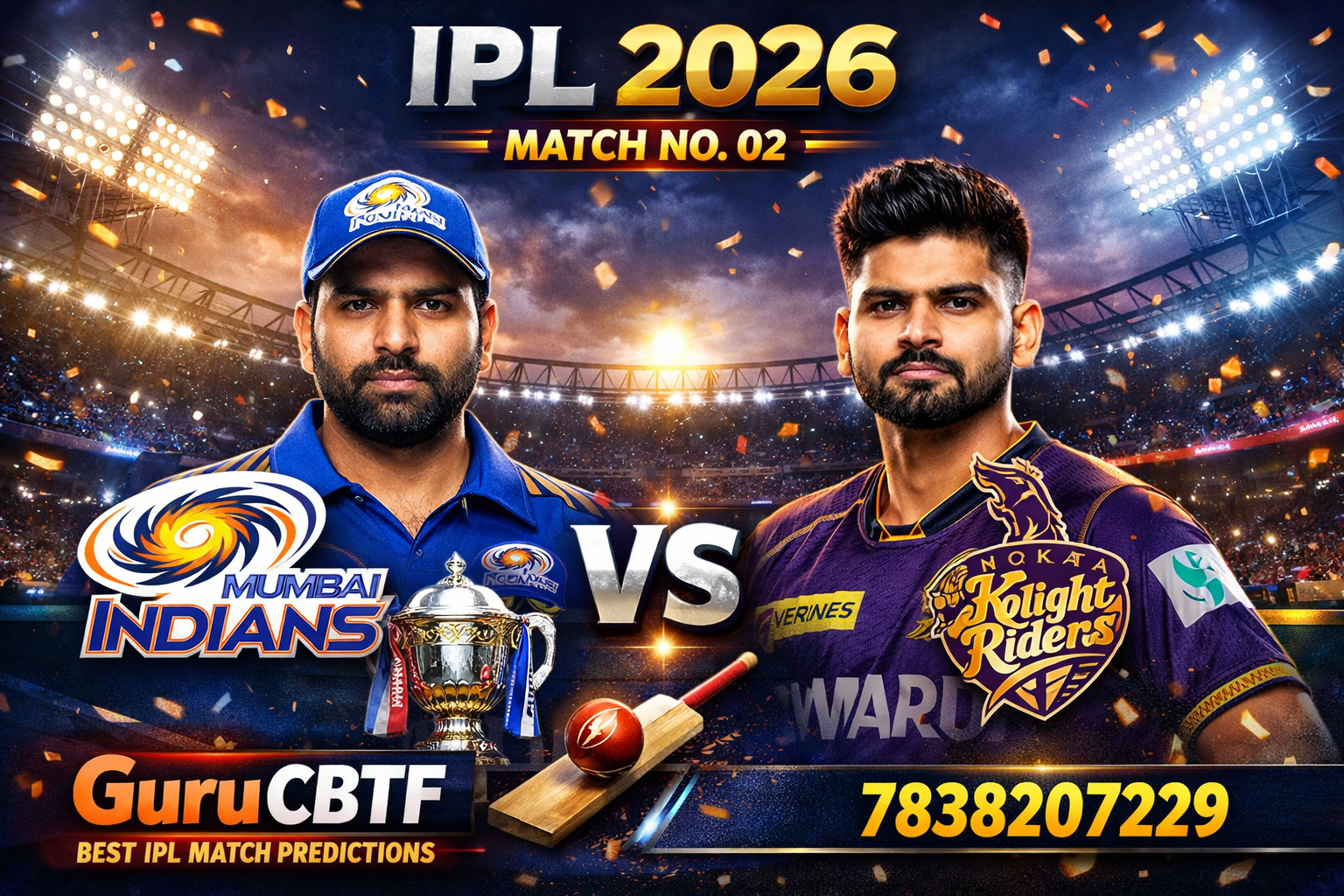IPL 2026, Match no.02:- Mumbai Indians VS Kolkata Knight Riders